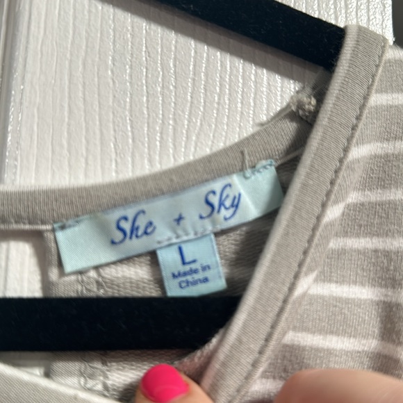 She + Sky Gray and white stripped shirt with ruffles - Picture 3 of 8